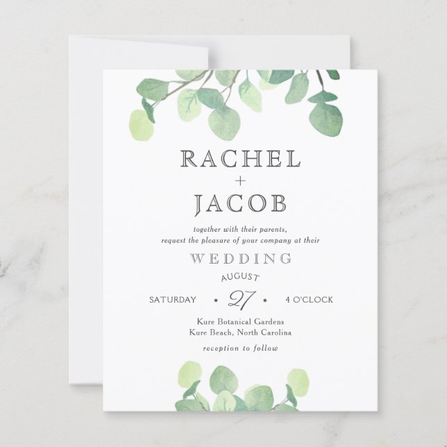 Simple Eucalyptus Watercolor Greenery Wedding Invi (Front)
