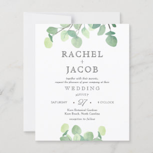 Simple Eucalyptus Watercolor Greenery Wedding Invi