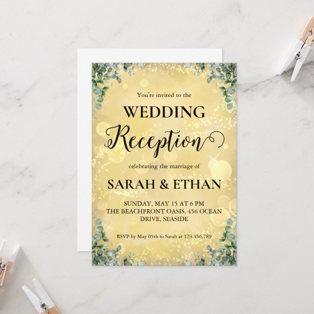 simple eucalyptus wedding reception invitations (Front/Back In Situ)