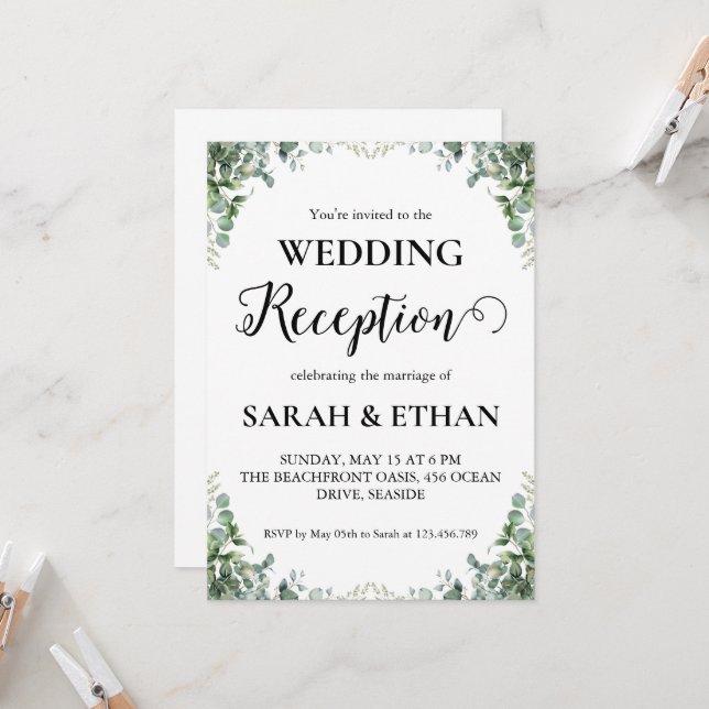 simple eucalyptus wedding reception invitations (Front/Back In Situ)