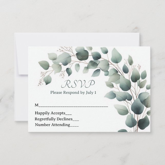 Simple Eucalyptus Wedding RSVP Card (Front)