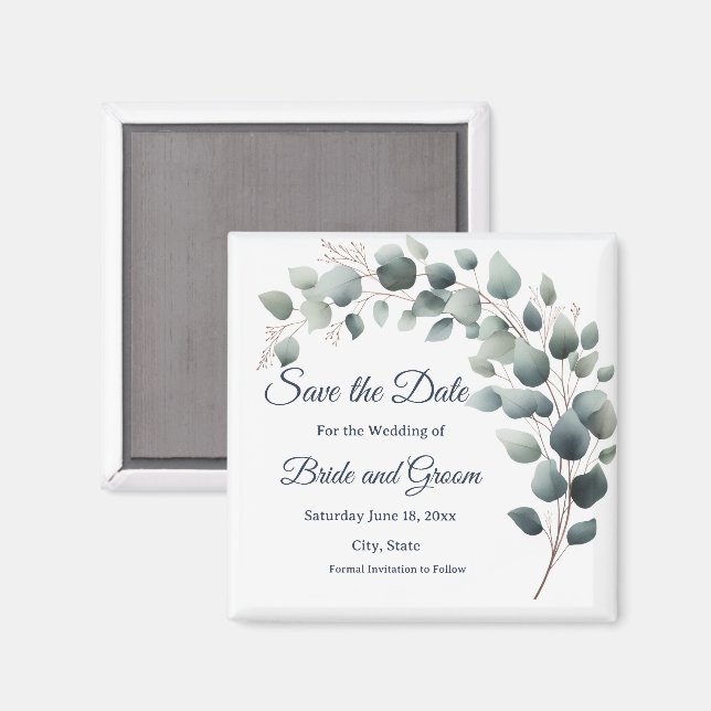 Simple Eucalyptus Wedding Save the Date Magnet (Front/Back)
