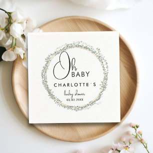 Simple, eucalyptus wreath Baby Shower Napkin