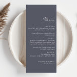 Simple Evening Boho Wedding Menu Card<br><div class="desc">This simple evening boho wedding menu card is perfect for a rustic wedding. The design features an elegant calligraphy font in a blue background to embellish your event.</div>