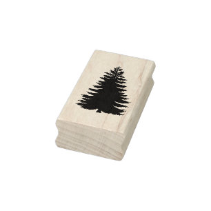 Simple Evergreen Pine Tree Silhouette Wood Rubber Stamp