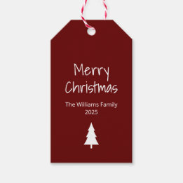 Simple Evergreen Red Modern Boho Christmas Gift Tags
