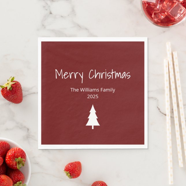 Simple Evergreen Red Modern Christmas Party  Napkin (Insitu)