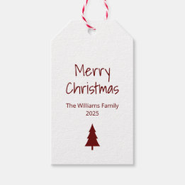 Simple Evergreen Red Typography Boho Christmas Gift Tags