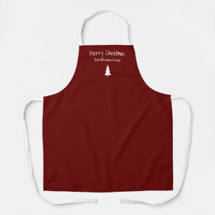 Simple Evergreen Tree Red Merry Christmas  Apron