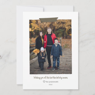 Simple Evergreen Washi Tape Holiday Photo Card 