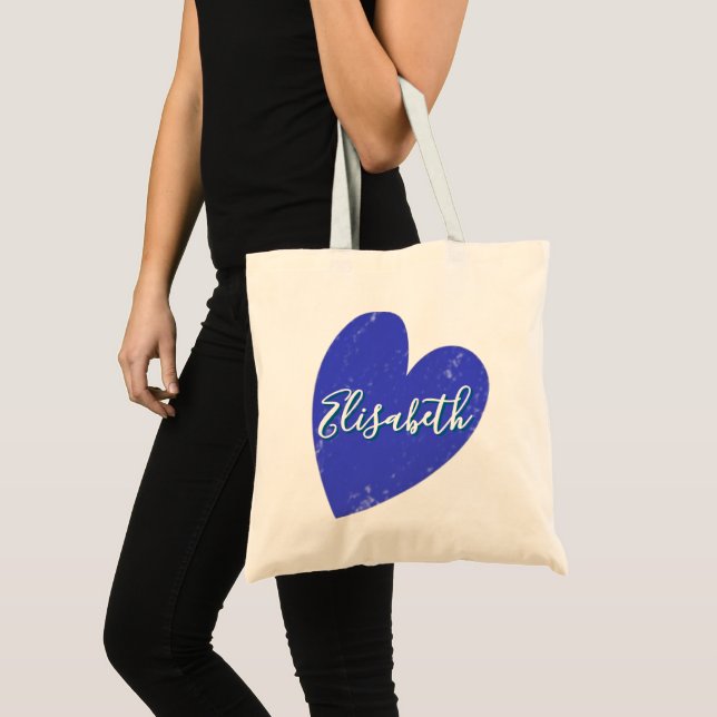 Simple Faded Blue Heart with your Name Tote Bag (Front (Product))