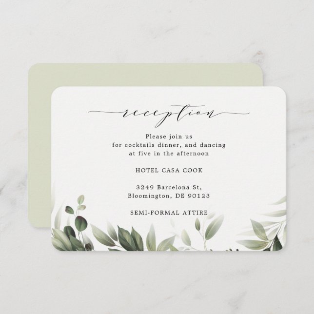 Simple Faded Greenery Eucalyptus Reception Card (Front/Back)