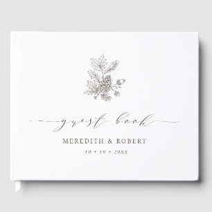 Simple Fall Acorns & Pinecone Script Wedding Guest Book