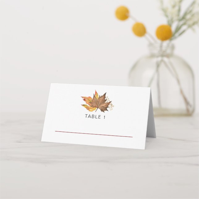 Simple Fall Autumn Leaves Outdoor wedding Place Card (Front)