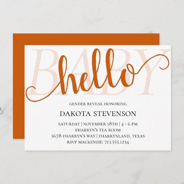 Simple Fall Hello Baby | Burnt Orange Shower Invitation (Front/Back)