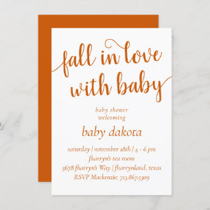 Simple Fall in Love with Baby Dusty Burnt Orange Invitation