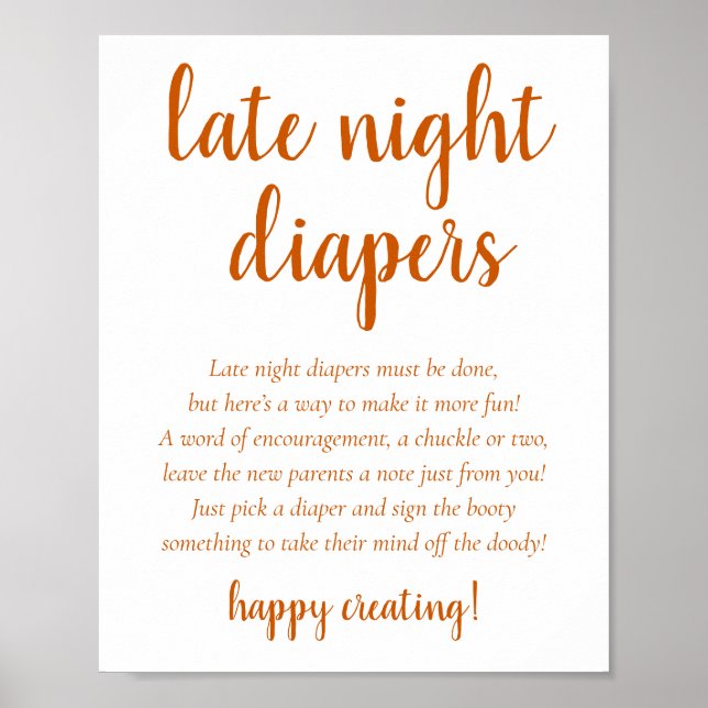 Simple Fall Late Night Diapers | Orange Shower Poster (Front)