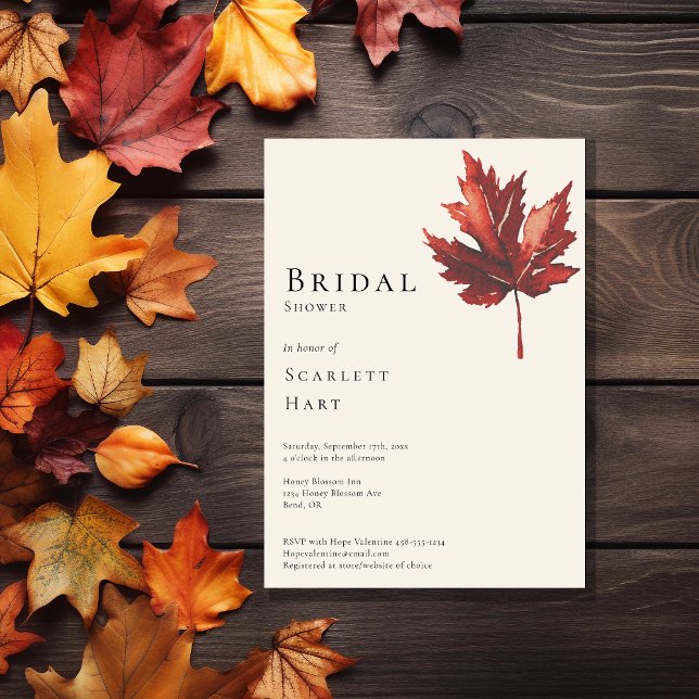 Simple Fall Leaf Cream Wedding Bridal Shower Invitation (Creator Uploaded)