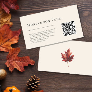Simple Fall Leaf Cream Wedding Honeymoon Fund Enclosure Card
