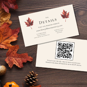 Simple Fall Leaf Cream Wedding QR Code Details Enclosure Card