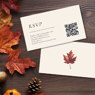 Simple Fall Leaf Cream Wedding QR Code RSVP Enclosure Card