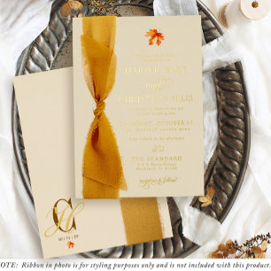 Simple Fall Leaf Ribbon Cream Autumn Wedding Gold