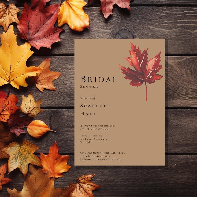 Simple Fall Leaf Terracotta Wedding Bridal Shower Invitation (Creator Uploaded)