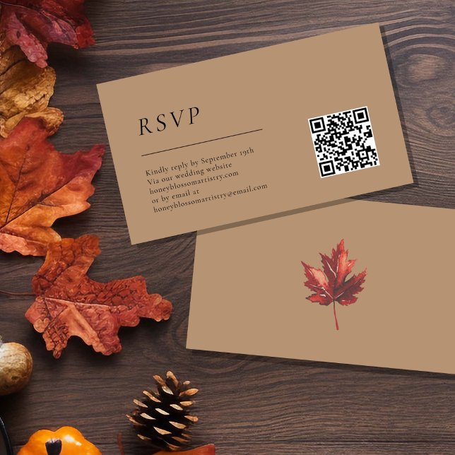 Simple Fall Leaf Terracotta Wedding QR Code RSVP Enclosure Card (Creator Uploaded)