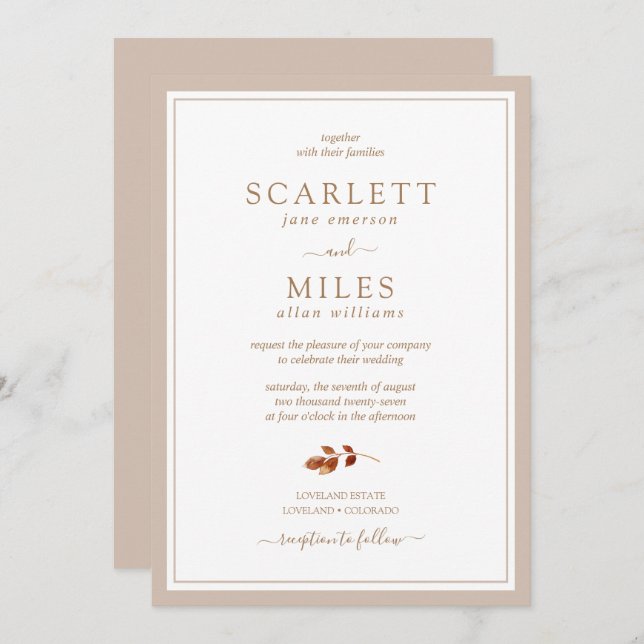 Simple Fall Leaves Wedding Invitation (Front/Back)