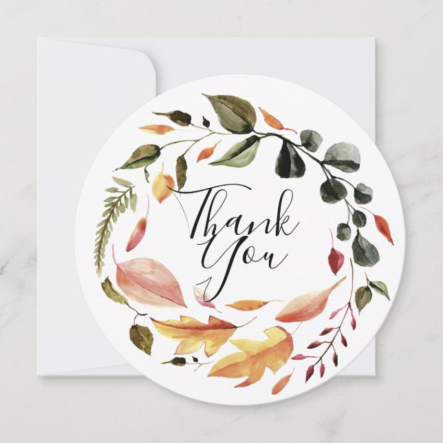 Simple Fall Leaves  Wreath Thank You Card (Front)
