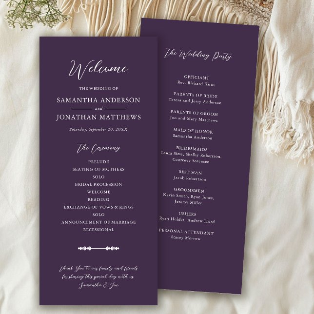 Simple Fall Purple Elegant Script Wedding Ceremony Programme (Creator Uploaded)