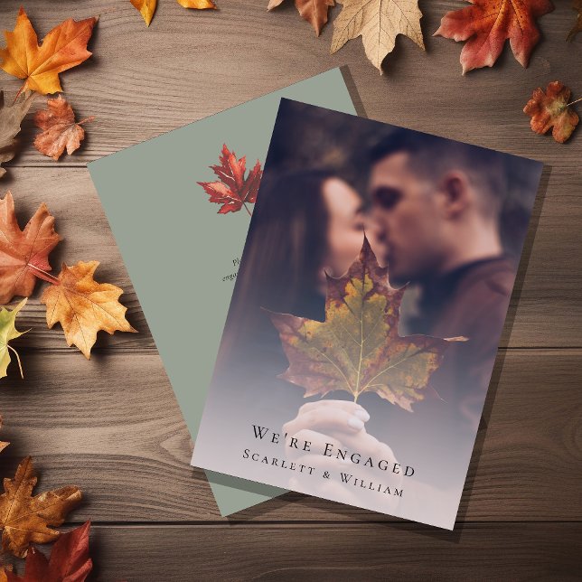 Simple Fall Sage Green Elegant Photo We're Engaged Invitation (Creator Uploaded)