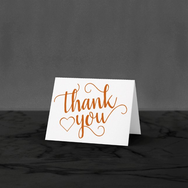 Simple Fall Script | Burnt Orange Heart Photo Thank You Card (Creator Uploaded)