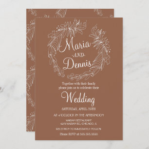 Simple Fall Terracotta Greenery Line Wreath Invitation