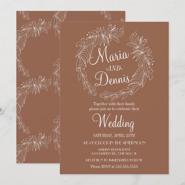 Simple Fall Terracotta Greenery Line Wreath Invitation (Front/Back)