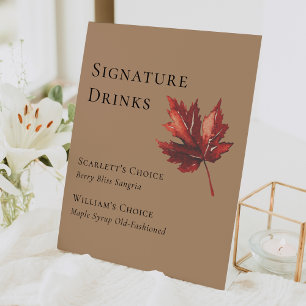 Simple Fall Terracotta Wedding Signature Drinks Pedestal Sign