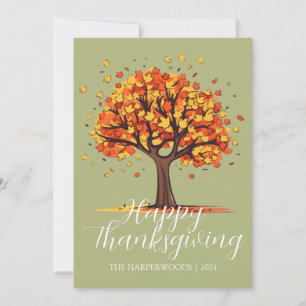 Simple Fall Trees Happy Thanksgiving Family Photo Holiday Card