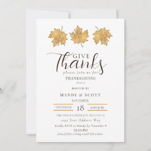 Simple Fall Watercolor Leaf Thanksgiving Dinner Invitation