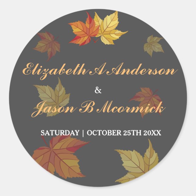 Simple Falling Maple Leaves Wedding Classic Round Sticker (Front)
