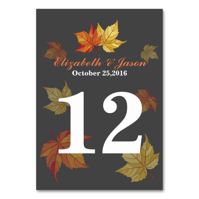 Simple Falling Maple Leaves Wedding Table Number (Front)