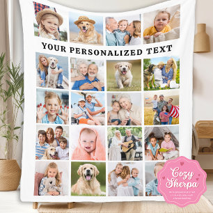 Simple Family 20 Custom Photos Collage Birthday Sherpa Blanket