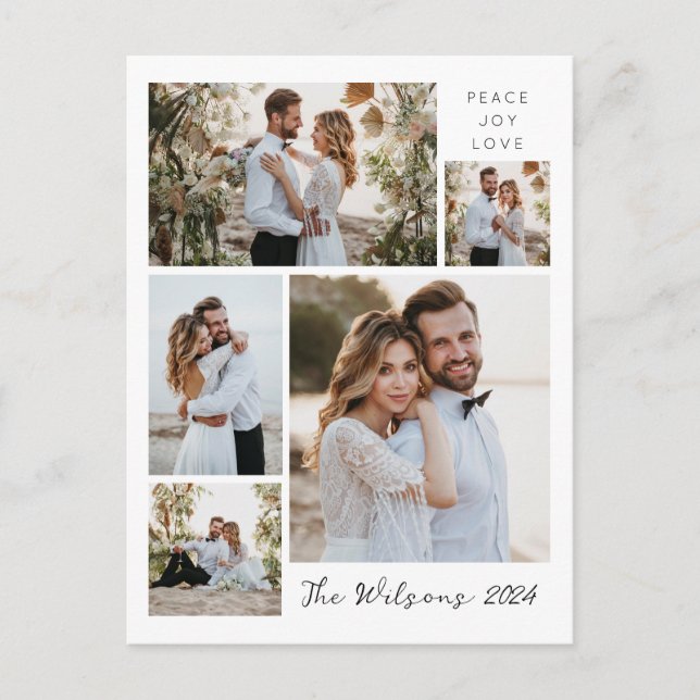 Simple Family 5 Photo Collage Newly Weds Greeting Holiday Postcard (Front)