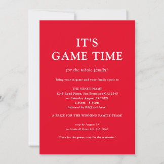 Simple Family Games Day Slogan Any Colour Invitation
