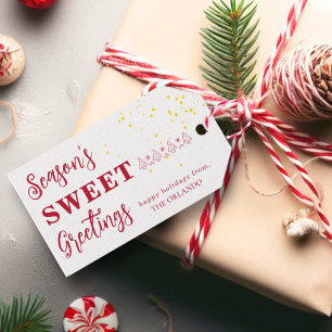Simple Family Name White Red Script Christmas  Gift Tags