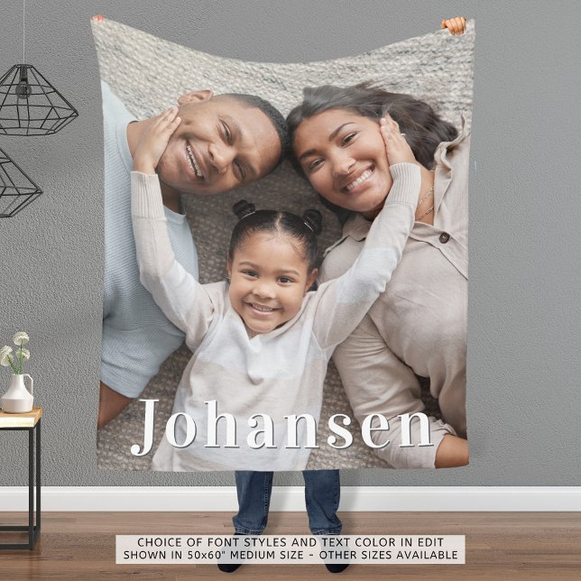 Simple Family One Photo Name Fleece Blanket (Creator Uploaded)