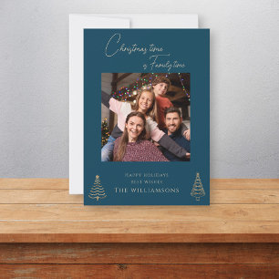 Simple family photo blue christmas  holiday card