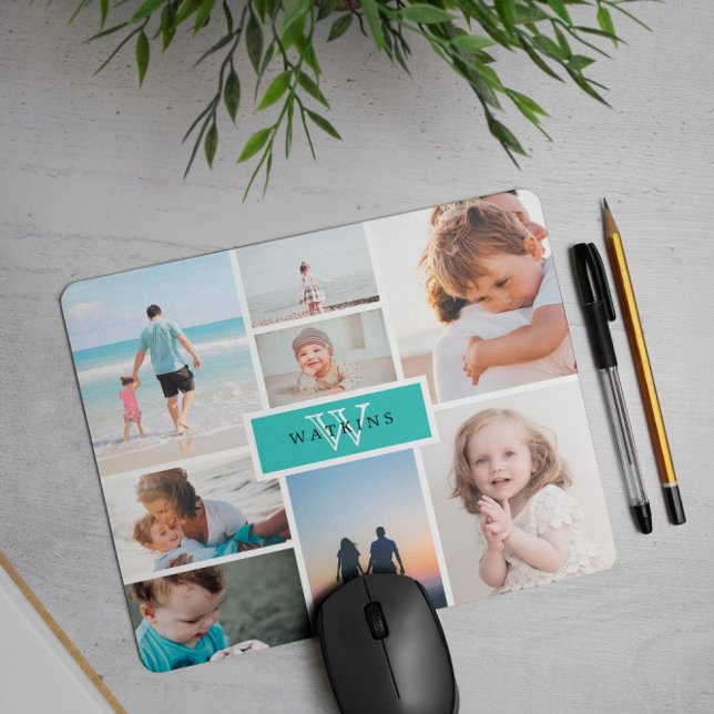Simple Family Photo Collage & Monogram Mouse Pad (Creator Uploaded)