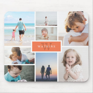 Simple Family Photo Collage & Orange Monogram Mouse Pad