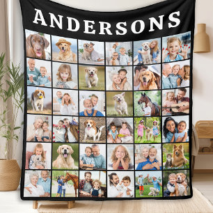 Simple Family Photo Collage Personalised Name  Fleece Blanket