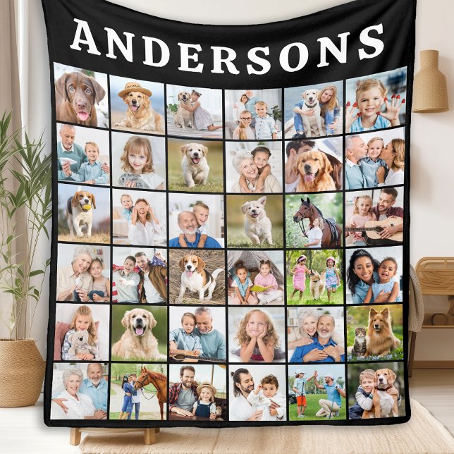 Simple Family Photo Collage Personalised Name  Fleece Blanket (Creator Uploaded)